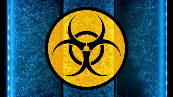 Biohazard Zeichen Über Sprudelnde Flüssigkeitskammern — Stockvideo