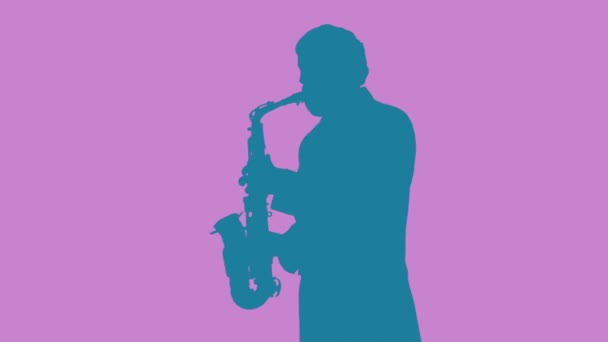 Musiker Spielt Saxofon Bunte Silhouette — Stockvideo