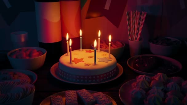Kaarsen Uitgeblazen Verjaardagstaart Kinderfeestje — Stockvideo