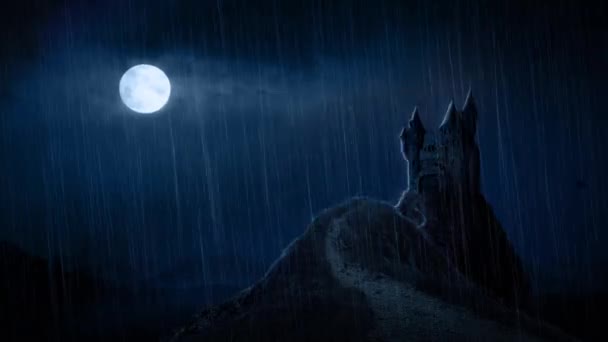 Spooky Castle In Thunderstorm — Stock Video