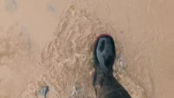 Botas de goma caminando a través del agua — Vídeo de stock
