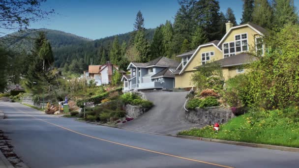 Car Drives Through Pretty Suburbia — Stock Video