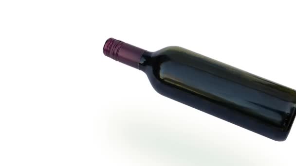 Rode wijn fles Smashes op witte vloeroppervlak — Stockvideo
