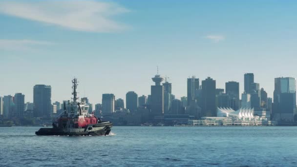 Boat Crossing Bay Near City — Stock Video