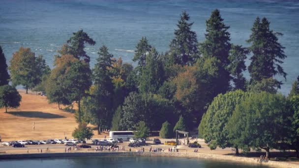 Parc occupé à côté de la mer — Video