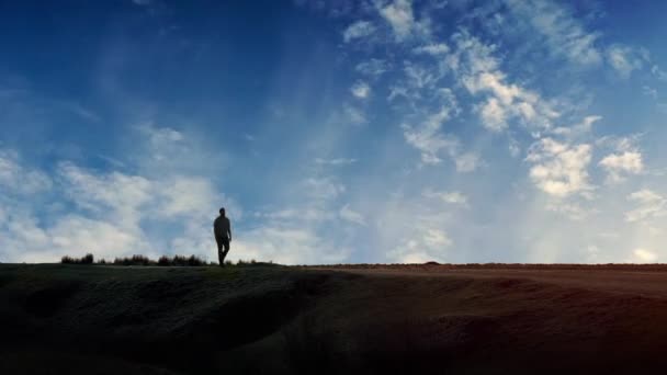 Man Walks Past With Dramatic Timelapse Sky Abstract — Stock Video