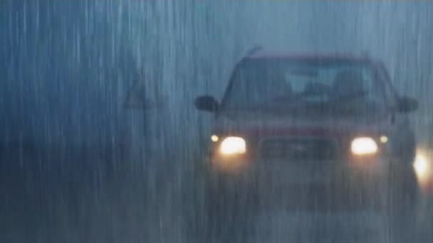 Αυτοκίνητα στην ομίχλη και βροχή — Αρχείο Βίντεο