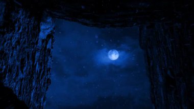 Gece Eski Bina Duvarlarına Yağış