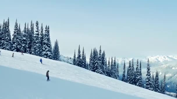 Subiendo Pendiente Como Snowboards Familiares Pasado — Vídeos de Stock