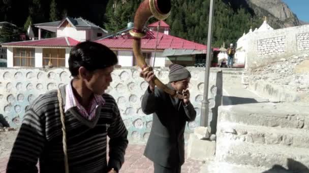 Artistas populares tocando instrumentos musicais tradicionais da Índia. — Vídeo de Stock