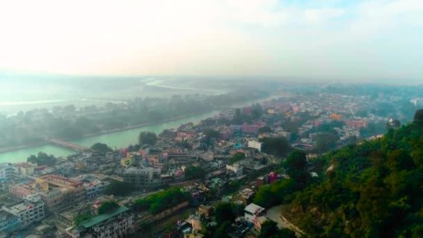 Aerial view of Haridwar along with river Ganges India. — Stock Video