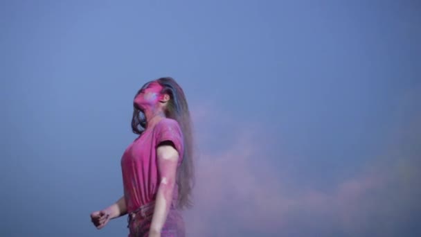 Indian Festival Holi Celebration Slowmotion — Stock Video