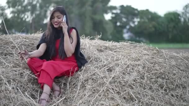 Chica india en el campo verde — Vídeos de Stock