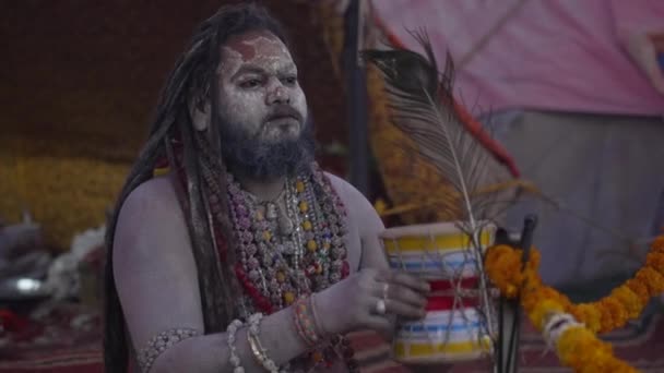 Kumbh Mela Haridwar Hindistan. Sadhu ya da Mahakumbh 'daki meditasyon azizi. Appleprores 422 Cinetone 60fps. — Stok video