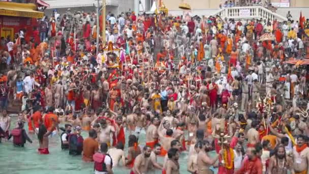 Ein Sprung von Spiritualität und Glauben, Maha Kumbh 2021 — Stockvideo