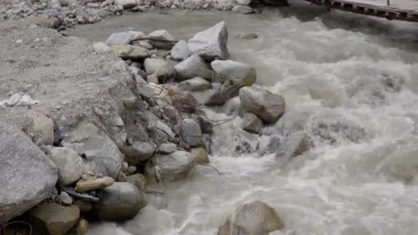 Himalaya dağlık nehri Himalaya vadisinde akıyor. — Stok video
