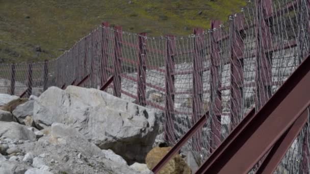 Kedarnath山谷周围的城墙和铁丝网层 — 图库视频影像