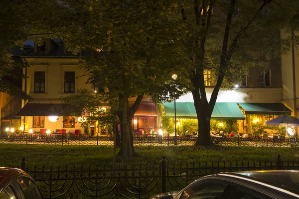 Quartier juif du quartier Kazimierz à Cracovie la nuit, Pologne — Photo