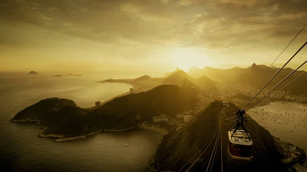 Panorama Rio Janeiro Hory Sugarloaf Západu Slunce Brazílie — Stock fotografie