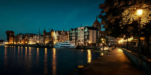 Old Town Gdansk City Motlawa River Night Polan — Stock Photo, Image