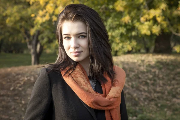 Attractive young girl in a park in autumn — Stock Photo, Image