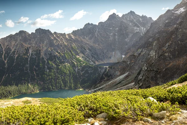 Sea Eye Pond and Black Pond Under Rysy as seen from the top — Stock Photo, Image