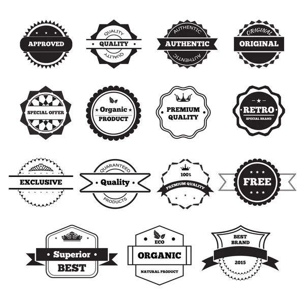 Vektör siyah ve beyaz Retro pullar ve üzerinde beyaz izole rozetleri