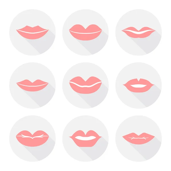 Conjunto de boca sorriso vermelho sexy mulher lábios em estilo plano vetor ilustração —  Vetores de Stock