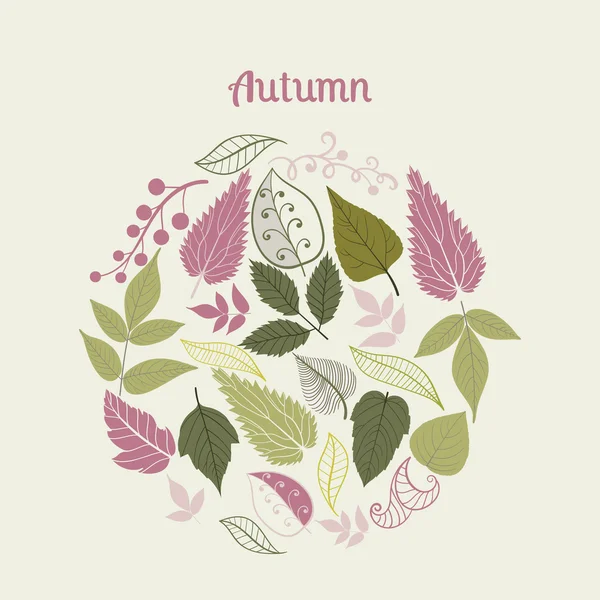 Daire vektör çizim yaprakları yapılmış. Yuvarlak şekli yaprakların farklı türde yapılır. Antika arka plan. Yaprak şeyler yapılmış parlak özetliyor. Yazı