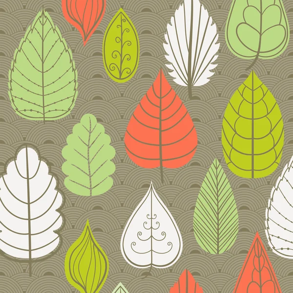 Colored pattern on leaves theme. Autumn pattern with leaves.Can be used for wallpaper, pattern fills, web page background,surface textures. Wonderful autumnal texture — Stock Vector