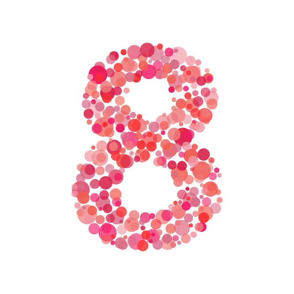 8 Mart kadınlar günü kartı. Yuvarlak şekiller yapılmış şekil. Beyaz izole kompozisyon ögesi.