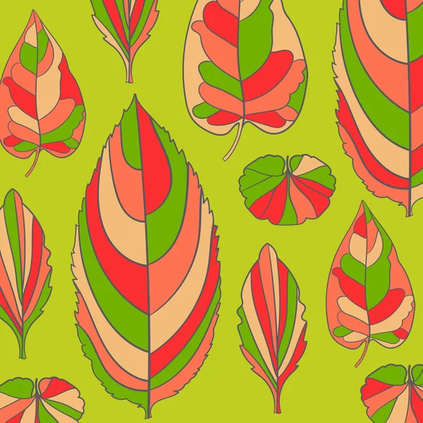 Colored pattern on leaves theme. Autumn pattern with leaves.Can be used for wallpaper, pattern fills, web page background,surface textures. Wonderful autumnal texture — Stock Vector