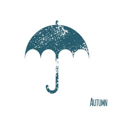 Beyaz arka plan rengi şemsiye sembolü. Yazı ve sıçramak etkisi ile arka plan. Etiket tasarımı