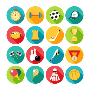 Uzun gölgeler ile düz tasarım spor simgeler kümesi.