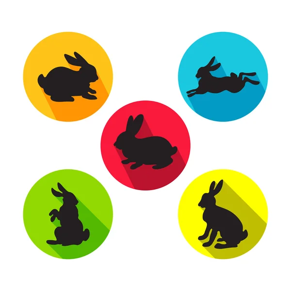 Conjunto de coelhos em diferentes posições. Ilustração vetorial em estilo plano . —  Vetores de Stock