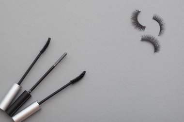 Gri bir arka plan üzerinde güzel makyaj.