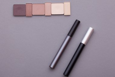 Gri bir arka plan üzerinde güzel makyaj.