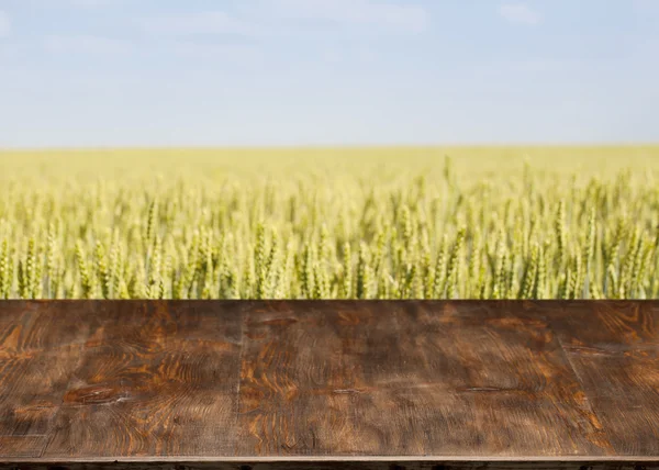 Schöner Holztisch in einer Landschaft. — Stockfoto