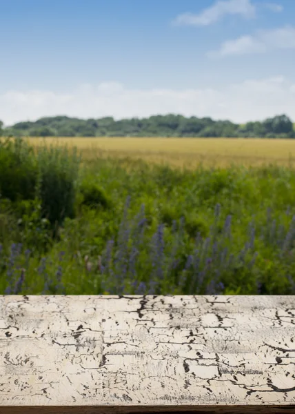 Zeer mooie houten tafel met het landschap. — Stockfoto