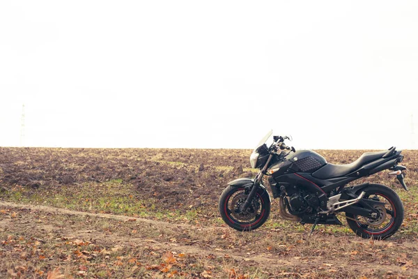 Ukraine Kiev November 2020 Powerful Black Motorcycle Suzuki Gsr600 Forest — Stock Photo, Image