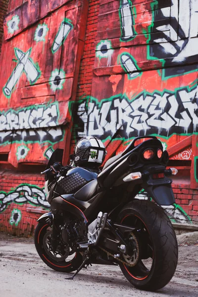 Ukraine Kiev July 2021 Suzuki Gsr600 Sport Black Motorcycle Graffiti — 스톡 사진