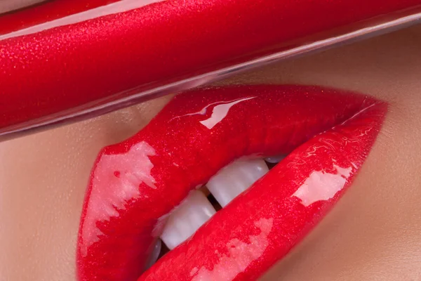 Red lips close-up. — Stock Photo, Image