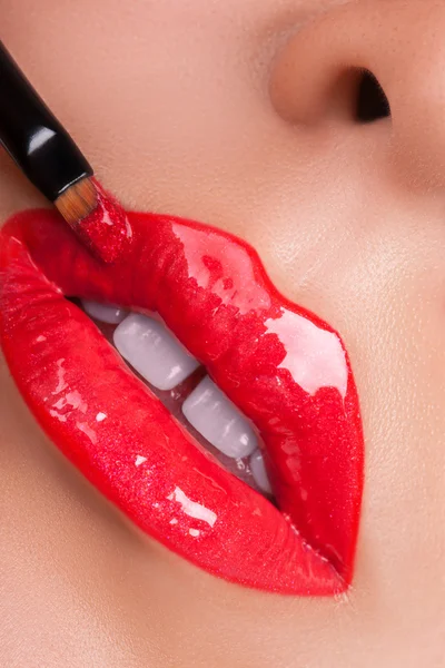 Red lips close-up. — Stock Photo, Image