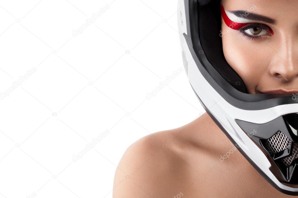The girl in the helmet.