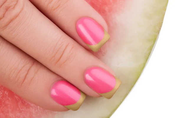 Pink nails and watermelon. — Stock Photo, Image