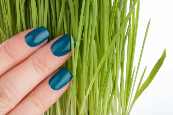Nice and neat green nails. — Stock Photo, Image