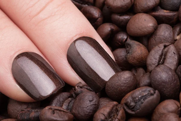 Brown nail polish on the nails. — Stock Photo, Image