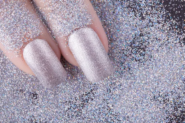 Silver nail polish. — Stock Photo, Image