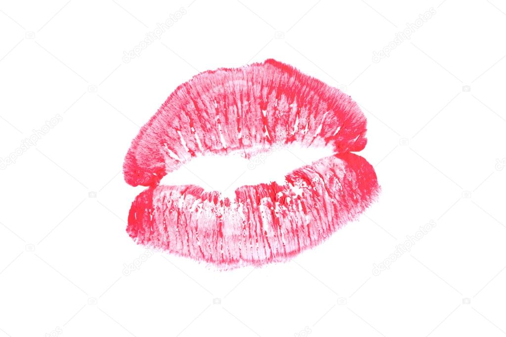 Red lips on  a white background.