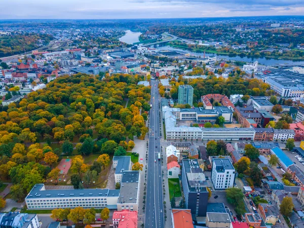 Widok z lotu ptaka na park miejski Kowno w centrum miasta — Zdjęcie stockowe